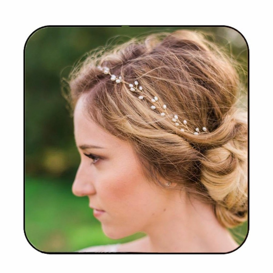 Catery Fashion Headbands | Catery Bride Wedding Headband Pearl Hair Vine Bridal Headpiece Hair Accessories For Women And Girls (Gold)