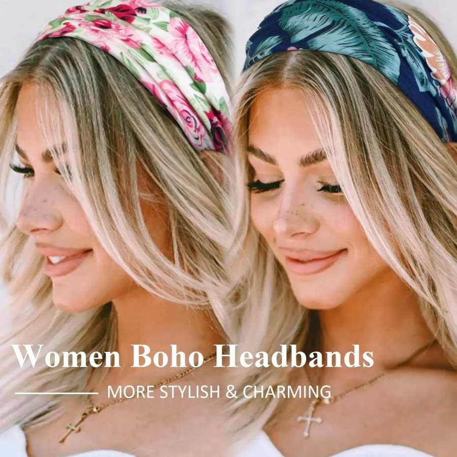 AKTVSHOW Fashion Headbands | Aktvshow 12 Pack Boho Headbands For Women Non Slip, Wide Women Headbands For Hair Fashion,Elastic Hair Bands For Women'S Hair Yoga Workout Sweat Bands Headband For Women Trendy Hair Accessories