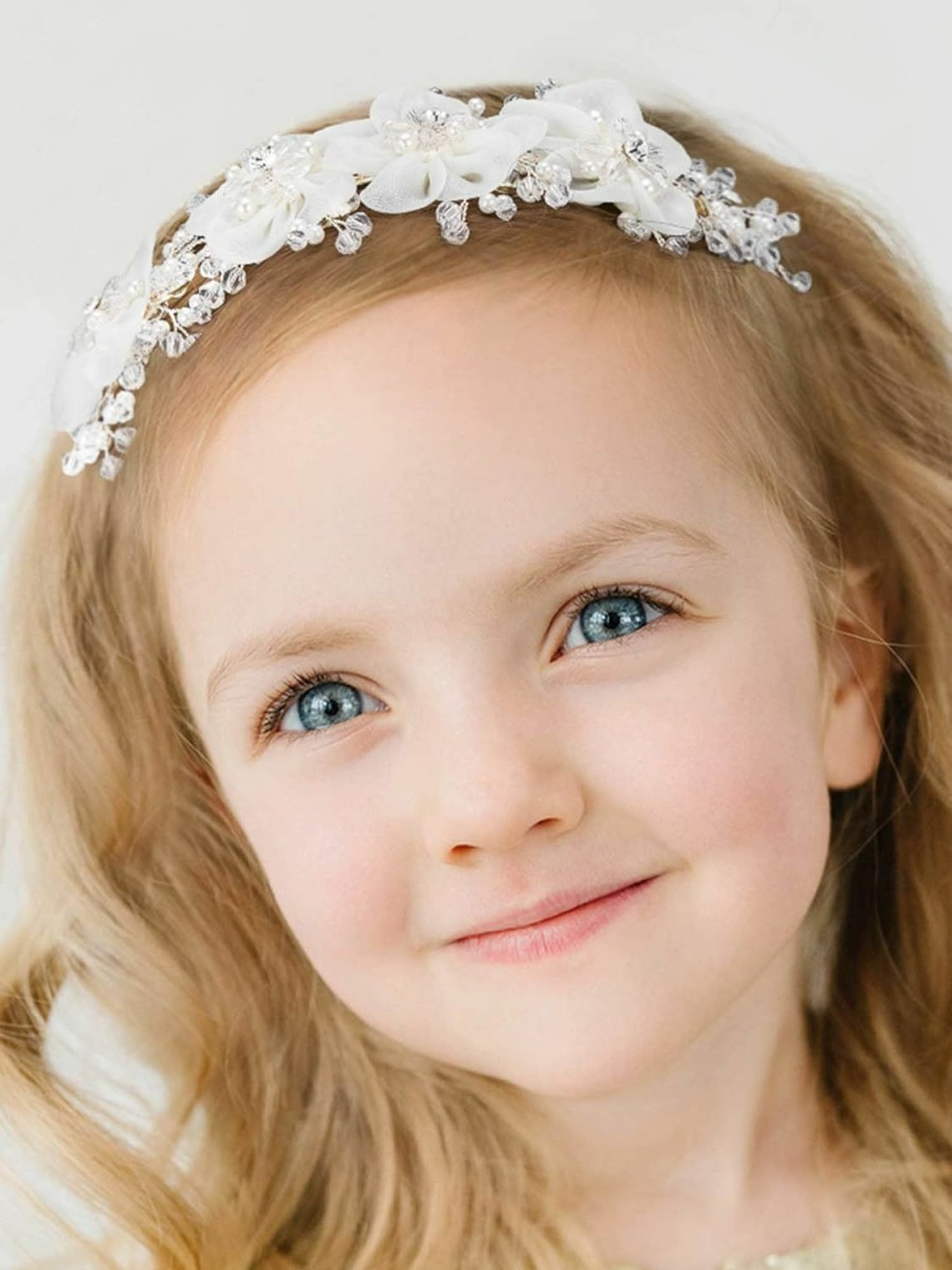 SWEETV Fashion Headbands | Sweetv Flower Girl Headpiece For Wedding Communion Headpiece For Girls Princess Headband For Girls Hair Accessories For Birthday Party