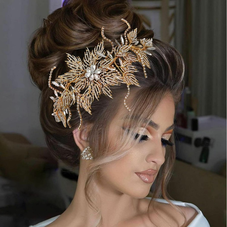 ULAPAN Fashion Headbands | Ulapan Wedding Hairpiece Headbands Rhinestone Gold Bridal Tiara For Women Bridal Hair Accessories