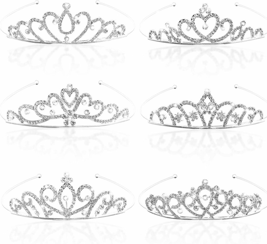 Siutaga Fashion Headbands | 6 Pieces Princess Crowns For Little Girls Rhinestone Queen Crowns Bouquets Bling Tiara Headband Silver Hair Jewelry Accessories For Women Senior Birthday Wedding Prom Bridal Valentine Party Decor