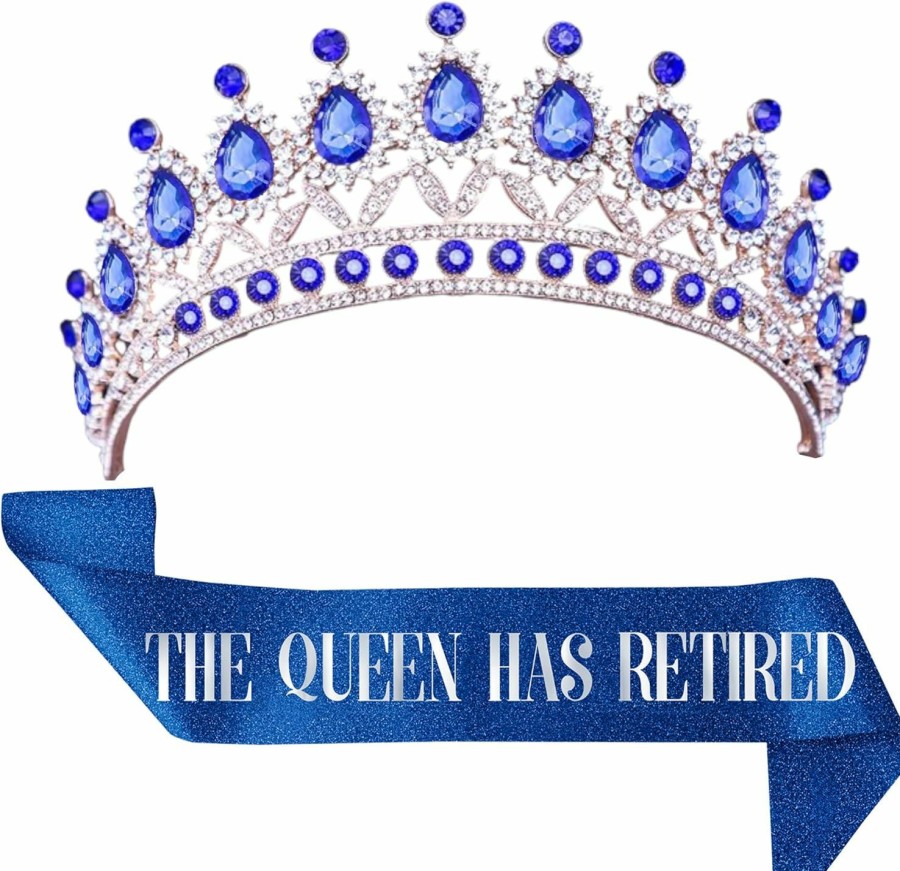 JPACO Fashion Headbands | Jpaco Retirement Tiara & Sash Set The Queen Has Retired Sash And Crown With Rhinestones For Women & Large Gold Safety Metal Pin. Great For Retirement Party & Events