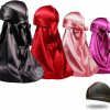 ForceWave Fashion Headbands | 4Pcs Silky Durags For Men Women 360 Waves With 1 Wave Cap, Silky Satin Durag Extra Long Tails