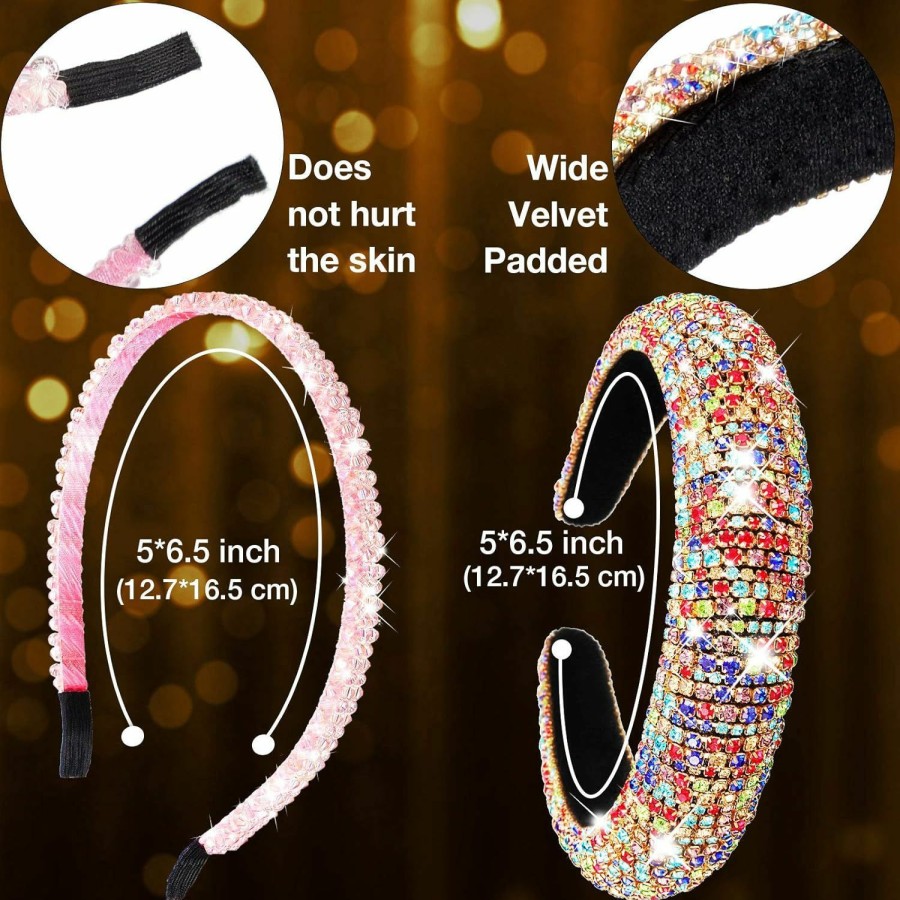 Syhood Fashion Headbands | 6 Pieces Padded Rhinestone Headband 4 Rows Crystal Diamond Velvet Hair Band Glitter Double Rows Beaded Hair Hoops Hair Accessories For Women Girls