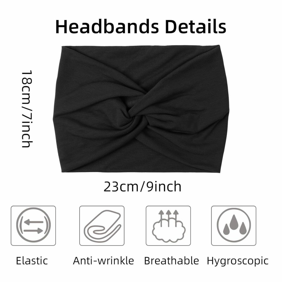 AKTVSHOW Fashion Headbands | Aktvshow 7'' Wide Headbands For Women, 10 Pack Large Turban Headband Fashion Non Slip Hairbands Thick Head Wraps Yoga Hairwraps Workout Hair Accessories