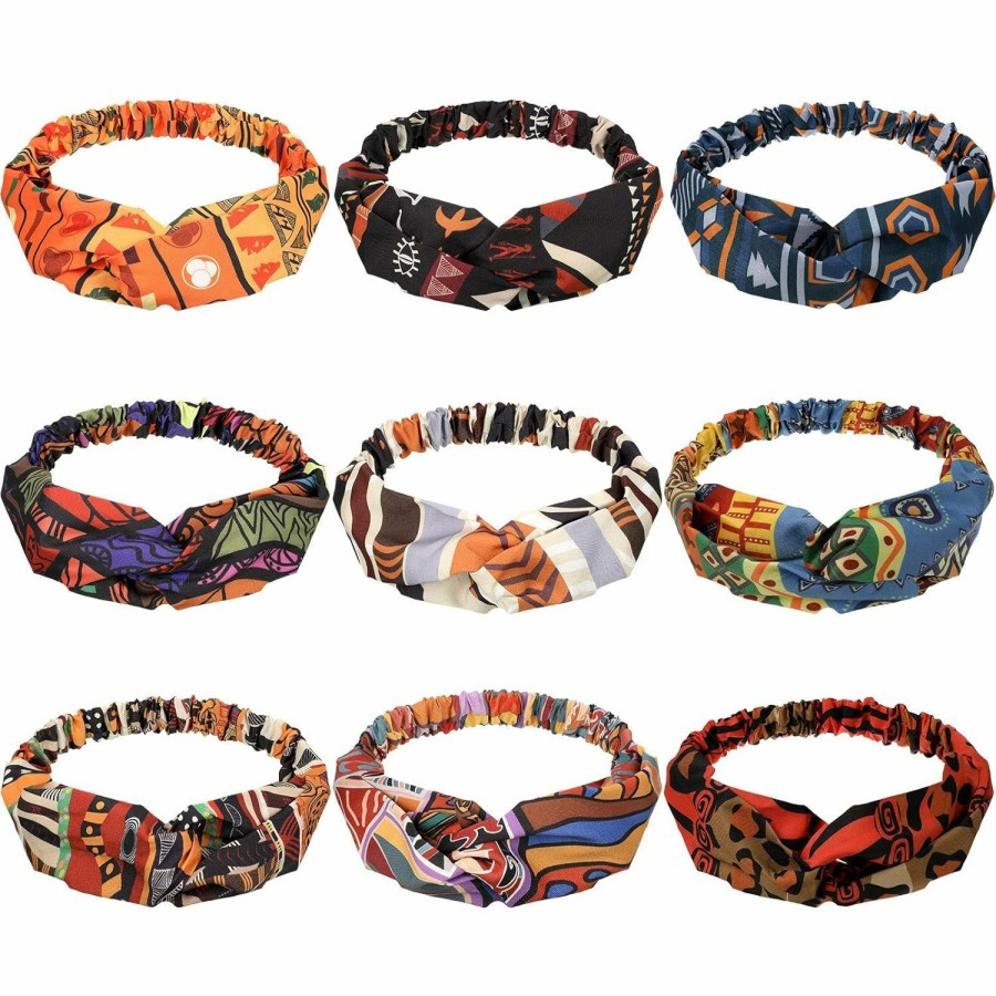 Syhood Fashion Headbands | 9 Pieces African Headbands Boho Print Headband Turban Twist Knot Elastic Hair Bands Wide Headwrap Vintage Headband Workout Yoga Sports Hair Accessories For Women Girls