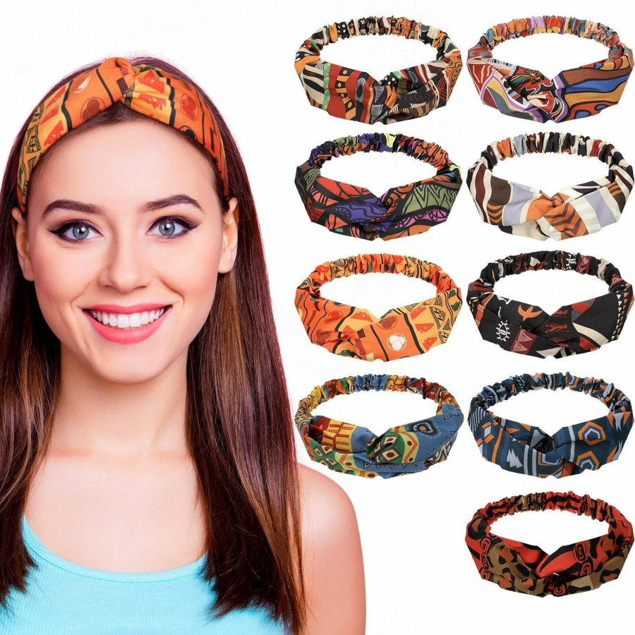 Syhood Fashion Headbands | 9 Pieces African Headbands Boho Print Headband Turban Twist Knot Elastic Hair Bands Wide Headwrap Vintage Headband Workout Yoga Sports Hair Accessories For Women Girls