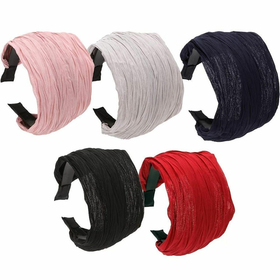 LONEEDY Fashion Headbands | Loneedy 4 Pack Wide Hard Headband With Teeth For Women, Girls'S Hair Band Pleated Cloth Fabric Hair Hoop Accessories (Mixed Colors C)