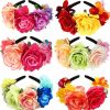 Kigeli Fashion Headbands | Kigeli 6 Pcs Mexican Flower Headband Fiesta Rose Floral Crown Easter Mardi Gras Headpiece For Women Girls Party Cosplay(Bright Color)