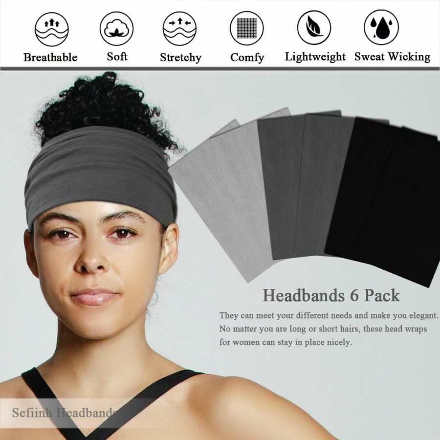 Sefiinh Fashion Headbands | Sefiinh Wide Headbands For Women Stretch Headband Boho Head Bands Women'S Hair Band Turban Workout Hairband Girls Accessories 6 Pack