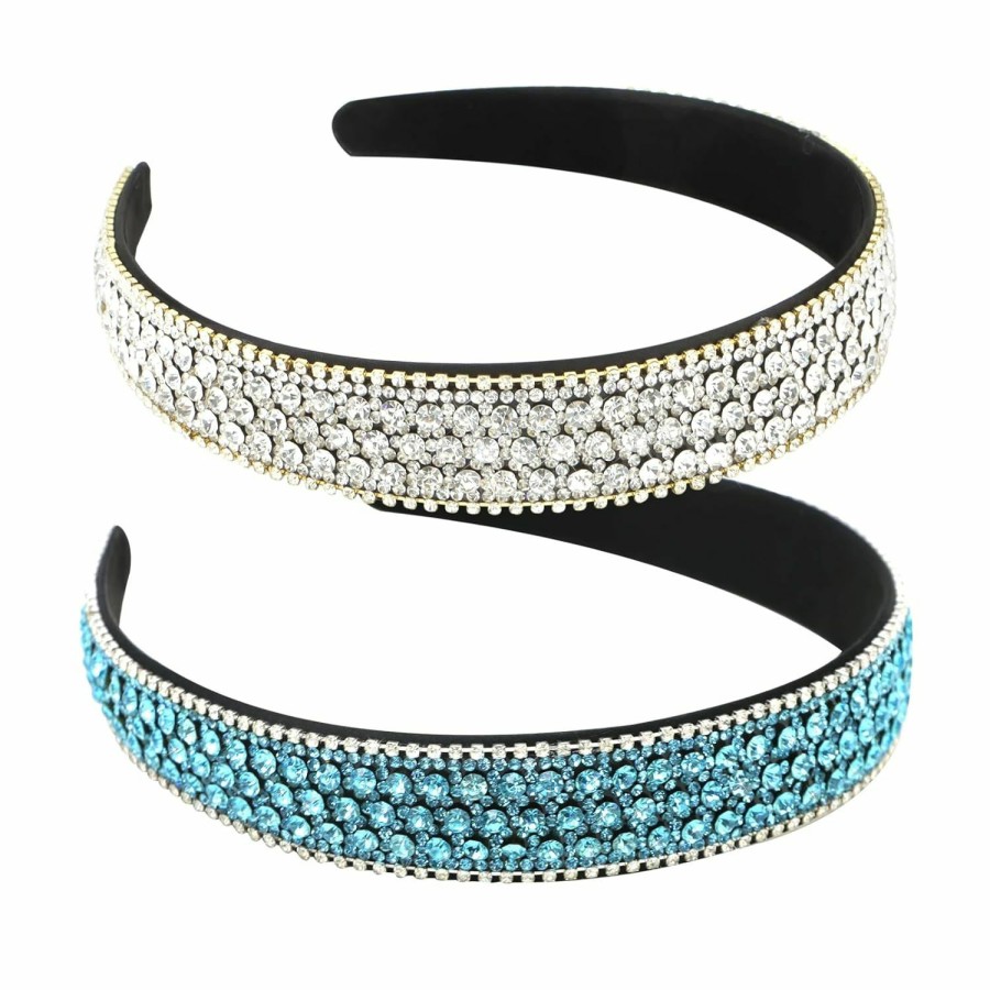 YISSION Fashion Headbands | Yission 2 Pcs Rhinestone Headbands For Women, Glitter Crystal Headband Fashion Jeweled Headbands For Girls, Gorgeous Hair Accessories For Women Silver Rainbow Color