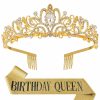 ZeroStage Fashion Headbands | Zerostage Birthday Queen Sash And Tiara For Women Crystal Crown Rhinestone Hair Headband Set Happy Party Princess Decorations Accessories Girls Gifts Outfit Kits Silver