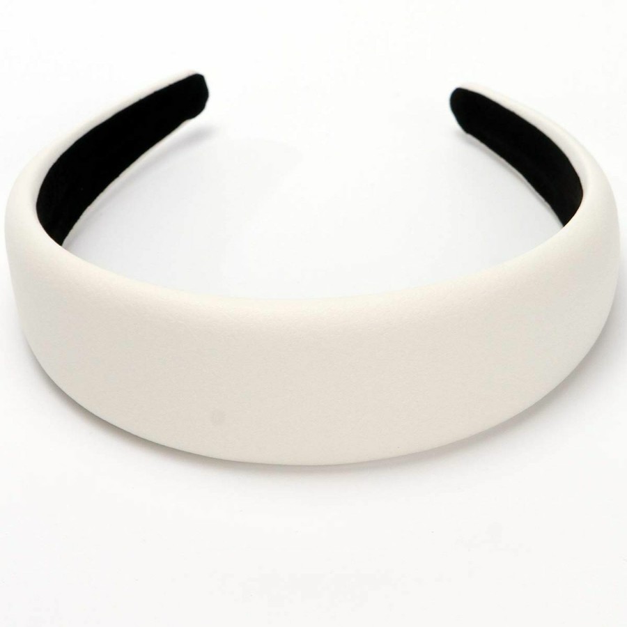 LONEEDY Fashion Headbands | Loneedy 1.7 Inch Leather Hard Headband Wide Headband Padded Headband Hairband For Women (White)