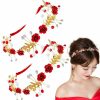 Aswewamt Fashion Headbands | Aswewamt 2 Pcs Red Flower Crown Headband Rhinestone Pearl Tiara Red Rose Bride Crown Crystal Red Headband Wedding Headpiece Hair Jewelry For Women