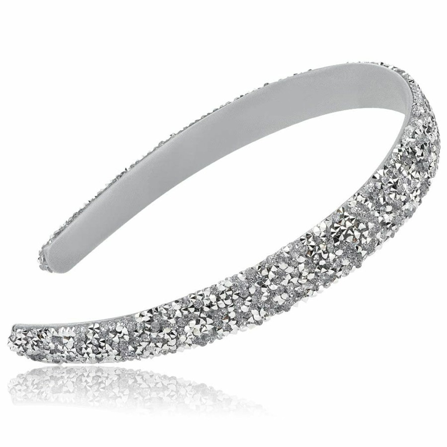 FASOTY Fashion Headbands | Fasoty Rhinestone Headband Women Girls Fashion Handmade Headband Silver Crystal Diamond Bling Headbands Hair Hoops Sparkle Glitter Beaded Jeweled Hairband Hair Accessories