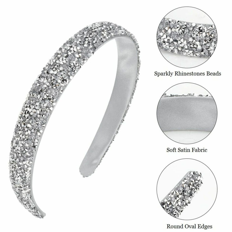 FASOTY Fashion Headbands | Fasoty Rhinestone Headband Women Girls Fashion Handmade Headband Silver Crystal Diamond Bling Headbands Hair Hoops Sparkle Glitter Beaded Jeweled Hairband Hair Accessories