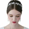 SWEETV Fashion Headbands | Sweetv Bridal Pearl Headband Silver-Leaf Crystal Bridal Headpiece Wedding Hair Accessories Jewelry Tiara For Women, Diameter: 14.5 Cm