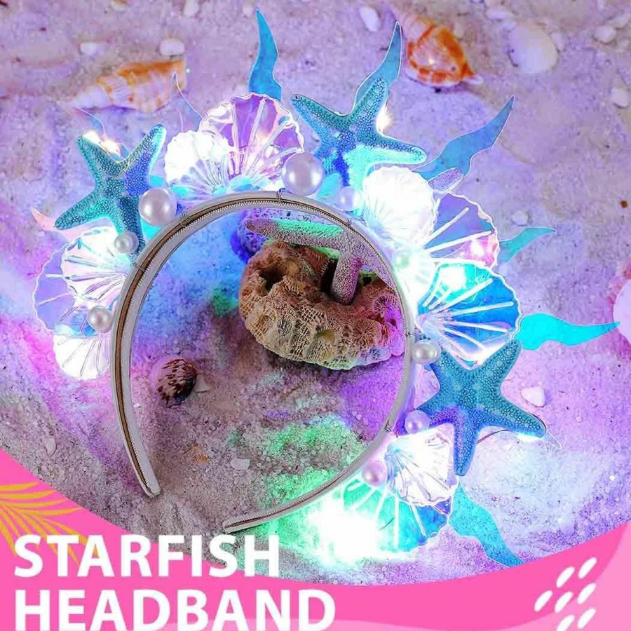 Zoestar Fashion Headbands | Zoestar Light Up Mermaid Headband Glow Starfish Shell Hair Bands Pearl Costume Hair Accessories For Women