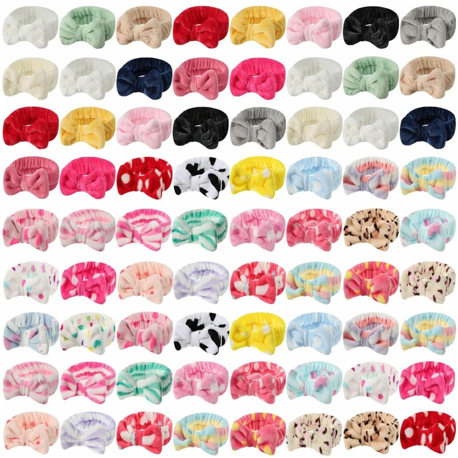 Jutom Fashion Headbands | 74 Pieces Spa Headband Coral Fleece Women Bow Makeup Headband Cosmetic Skincare Hair Band For Washing Face Soft Facial Hair Wrap Head Band Terry Cloth Headbands For Girls Shower Party, 32 Styles