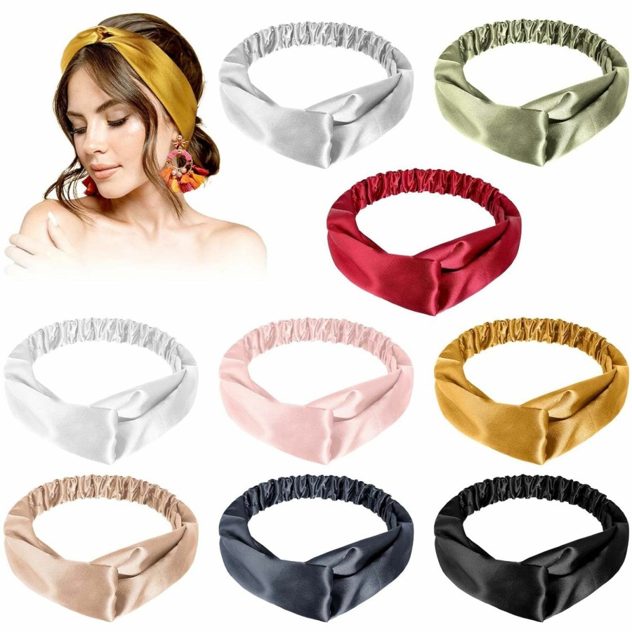 MTLEE Fashion Headbands | 9 Pieces Silky Headband Elastic Silky Hair Wrap Silky Hair Band For Washing Face Twisted Silk Head Wrap Adjustable Satin Headbands Silky Turban Headband For Women Girls Hair Wrap Accessory, 9 Colors