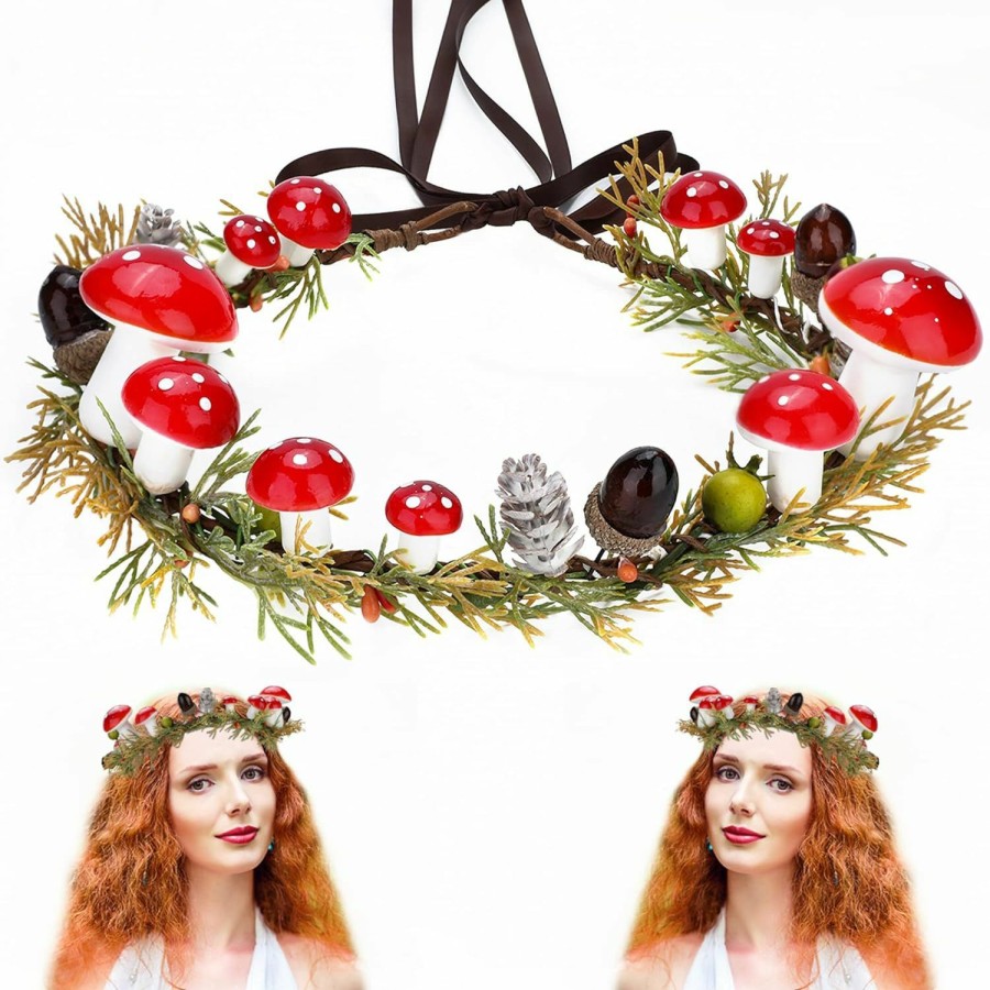 MOSTORY Fashion Headbands | Mostory Green Elf Mushroom Crown - Fairy Woodland Crown Forest Flower Headpiece Floral Circlet For Women Girls Renaissance Carnival Cosplay Photo Shoot