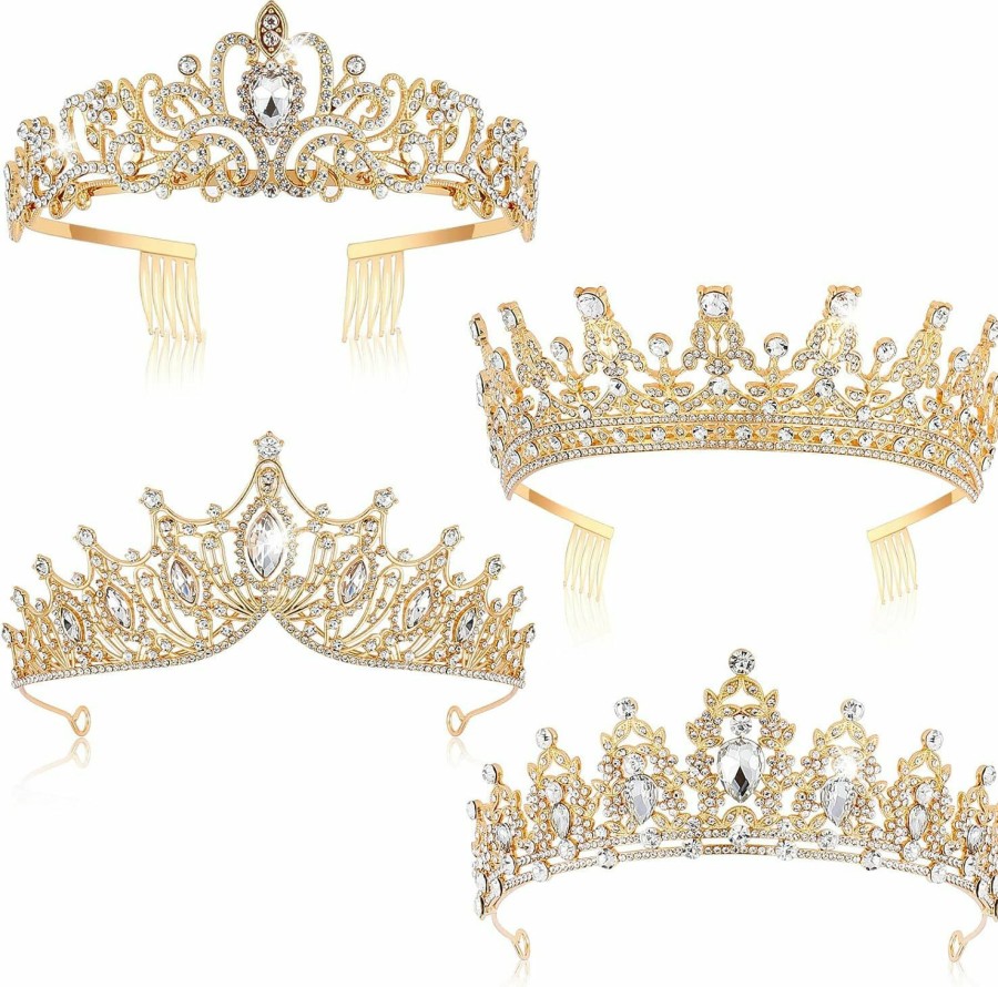 Kigeli Fashion Headbands | 4 Pack Queen Crowns For Women Pageant Crown With Combs Princess Crown For Girls Crystal Rhinestones Tiara Headband Tiara Comb Tiara For Women Comb Birthday Cosplay Wedding