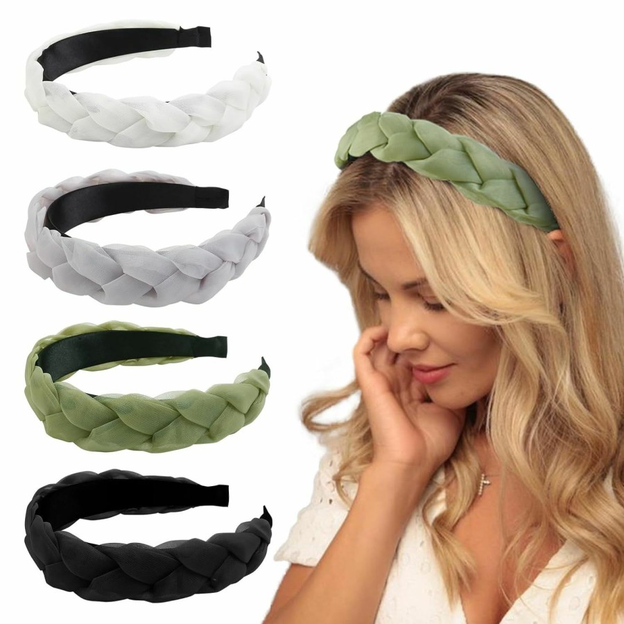 WOVOWOVO Fashion Headbands | Wovowovo 4 Pieces Braided Headbands For Women Girls Wide Non Slip Hairbands For Women'S Hair Fashion Head Band Solid Colors Chiffon Fabric Hair Accessories