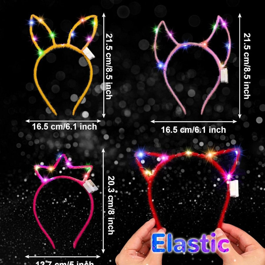 Janinka Fashion Headbands | Janinka 64 Pcs Led Cat Ears Headband Bulk Bunny Ear Light Up Headband Horn Headband Led Crown Headband Luminous Headdress Glow In The Dark Hairband For Women Girls Party Decorations Hair Accessories