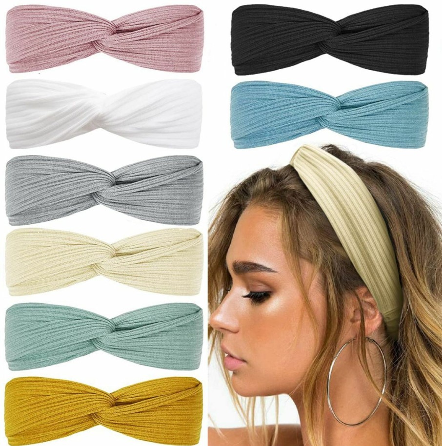 Huachi Fashion Headbands | Huachi Headbands For Women Twist Knotted Women Head Bands Boho Stretchy Hair Bands Non Slip For Girls Criss Cross Turban Plain Headwrap Yoga Workout Vintage Hair Accessories, Solid Color