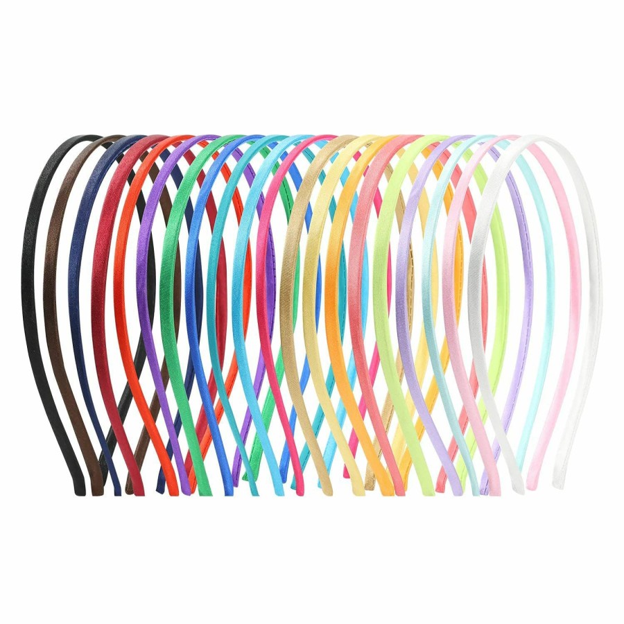 Lawie Fashion Headbands | Lawie 20 Pack Colorful Plain Blank Cloth Satin Fabric Covered Slim Thin Hard Metal Headband Simple Skinny Wire Hair Band Elastic Hair Hoop Holder Clasp Tiara Crown Craft Diy Accessories For Women