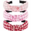 TOBATOBA Fashion Headbands | Tobatoba Pink Headband, 3 Pack Plaid Headbands For Women Girls, Christmas Headband Hair Accessories, Pink And Red Knotted Headband For Women Top Knot Headband, Vintage Checked Headband Non Slip