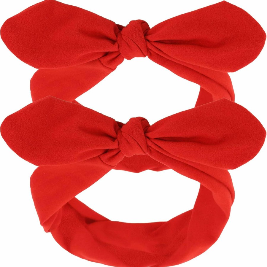 Hicarer Fashion Headbands | 2 Pcs Halloween Retro Headbands Woman Girl Headbands With Bows Cotton Handmade Hairbands Baby Vintage Wire Headband Rabbit Ear Bow Hair Band Headwrap(Red And Black)