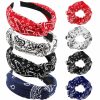 TOBATOBA Fashion Headbands | Tobatoba 8 Pack Bandana Headband For Women Elastic Paisley Headbands, Wide Knotted Headbands For Women Top Knot Headband Turban Headbands, Vintage Boho Headbands No Slip (4Set Black Red Blue White)