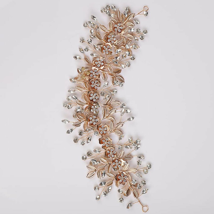 YERTTER Fashion Headbands | Yertter Wedding Bridal Big Flower Vine Leaf Hair Band Rhinestone Headband Flowaer Wedding Head Pieces For Bride Bridesmaid Flower Girl Wedding Prom Brithday Party (Gold)