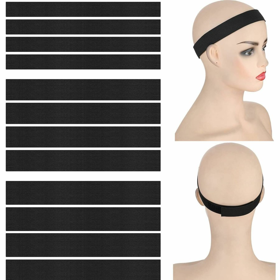 WILLBOND Fashion Headbands | 12 Pieces Wig Edge Elastic Band Adjustable Wig Band Edge Grip Band Wig Support Band Non Slip Wig Accessories For Making Wigs Women Men Hair Styling, Width 0.98 Inch 1.2 Inch And 1.38 Inch, Black