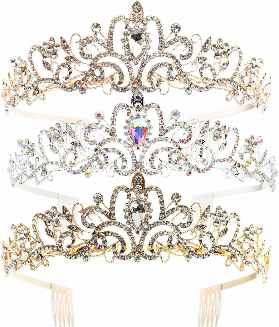 Yopay Fashion Headbands | Yopay 3 Style Crystal Tiara Crowns, Gold Queen Crown For Bridal, Girls, Women, Princess Headbands With Comb, Cake Topper For Birthday Pageant Prom For Birthday, Wedding, Party, Christmas, Halloween