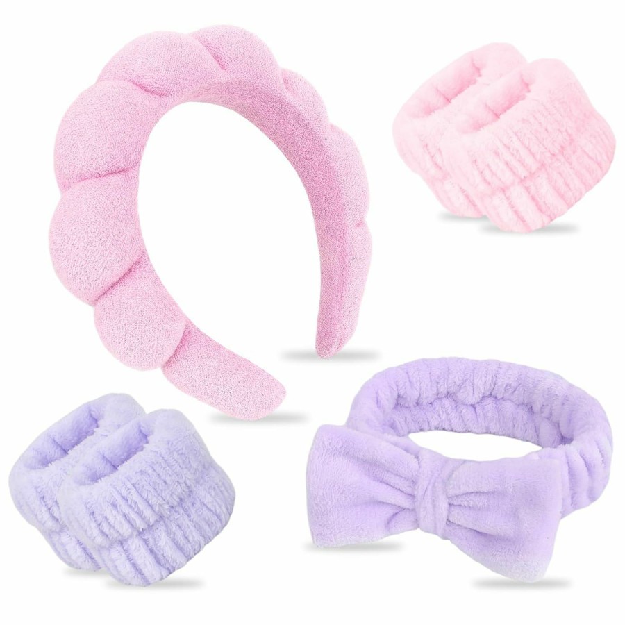 ACO-UINT Fashion Headbands | Aco-Uint 6Pcs Spa Headbands And Wrist Washbands Set, Skincare Headbands Sponge Face Wash Headband Makeup Headband, Terry Cloth Headbands Face Towel Wristbands Puffy Hair Band For Washing Face