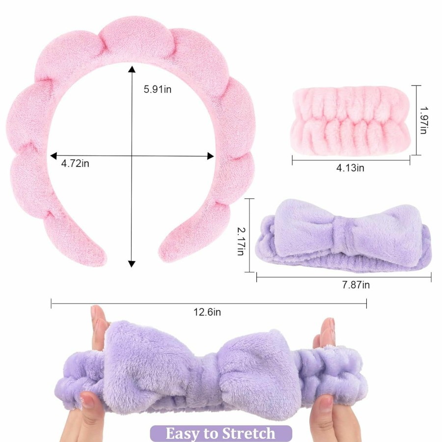 ACO-UINT Fashion Headbands | Aco-Uint 6Pcs Spa Headbands And Wrist Washbands Set, Skincare Headbands Sponge Face Wash Headband Makeup Headband, Terry Cloth Headbands Face Towel Wristbands Puffy Hair Band For Washing Face