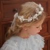 CNYEJQJC Fashion Headbands | Cnyejqjc Wedding Hair Accessories For Kids, Flower Girl Headpiece, Crystals Headband With Ribbon Pearl, Rhinestone Headgear Hair Accessories For Girl And Flower Girls Cute Bridal Wedding Hair Band