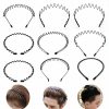 Hileyu Fashion Headbands | 9Pcs Metal Headband Spring Wavy Hair Band Uni Hairband For Men Women Sport Hair Hoop Non-Slip Headwear Hair Accessories (Black)