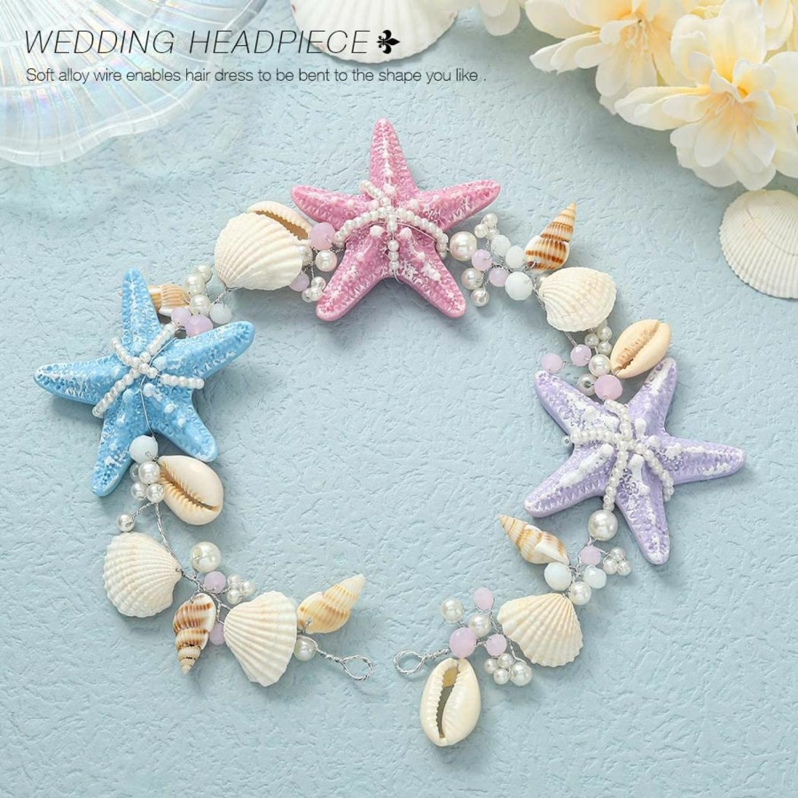 Brishow Fashion Headbands | Brishow Beach Wedding Headband Starfish Hair Accessories Sea Shell Princess Headpiece Pearl Party Hair Vine For Women And Girls