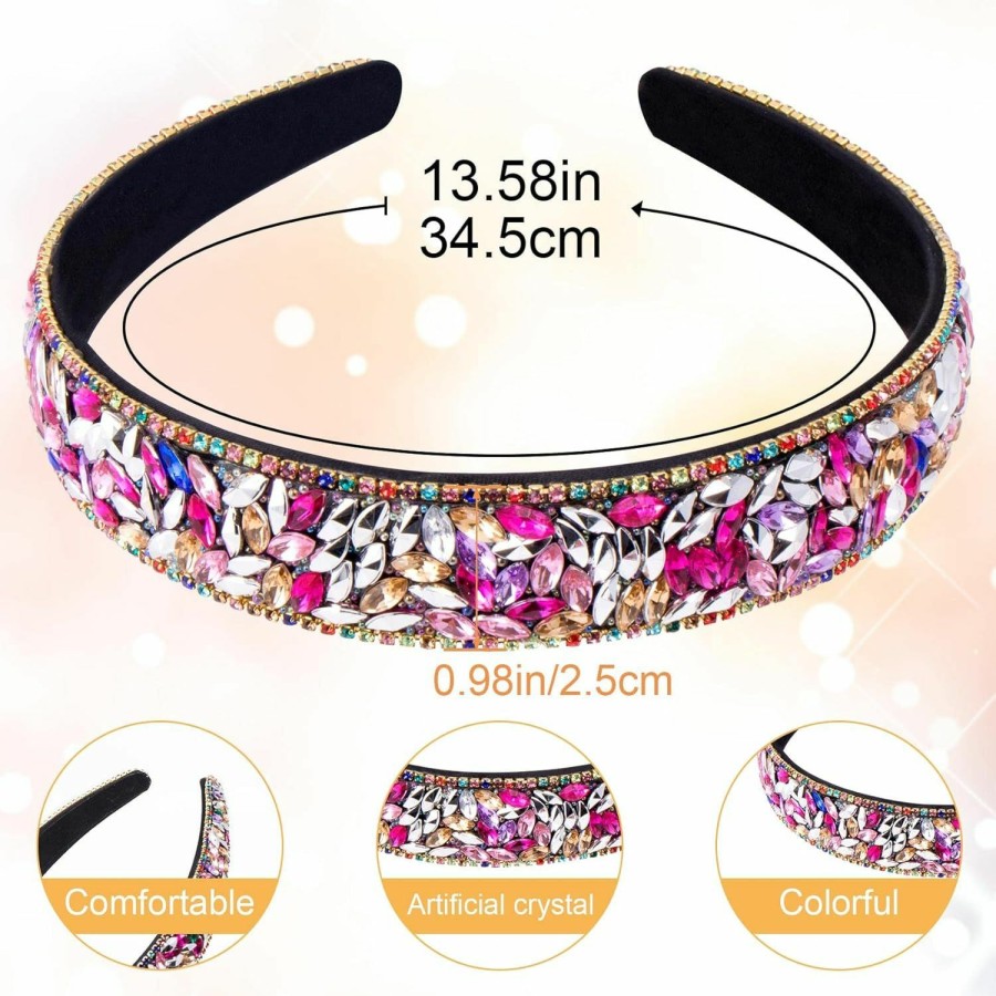 Nuorest Fashion Headbands | Nuorest 2Pcs Colorful Rhinestone Headband For Women, 1Inch Wide Vintage Girls' Headbands, Fashion Crystal Headband, Jeweled Headbands, Diamond Padded Hair Accessories For Parties, Festivals