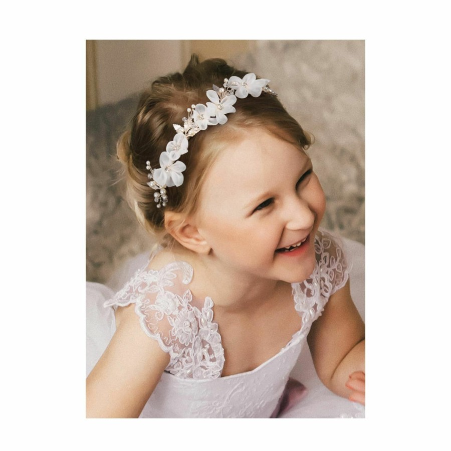 SWEETV Fashion Headbands | Sweetv Silver Flower Girl Headpiece For Wedding Flower Communion Headpiece For Girls Flower Girl Headband Princess Crystal Hair Accessories For Birthday Party, First Communion