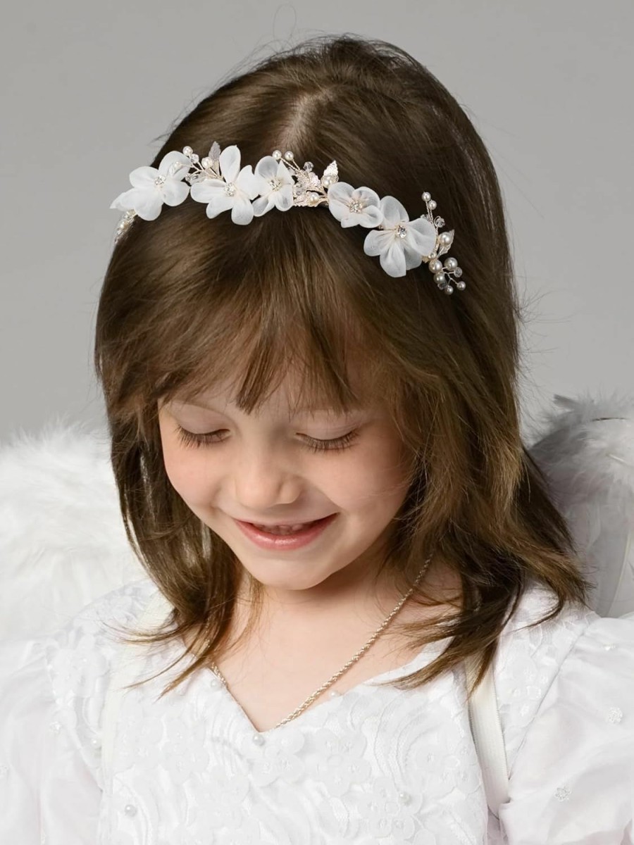 SWEETV Fashion Headbands | Sweetv Silver Flower Girl Headpiece For Wedding Flower Communion Headpiece For Girls Flower Girl Headband Princess Crystal Hair Accessories For Birthday Party, First Communion