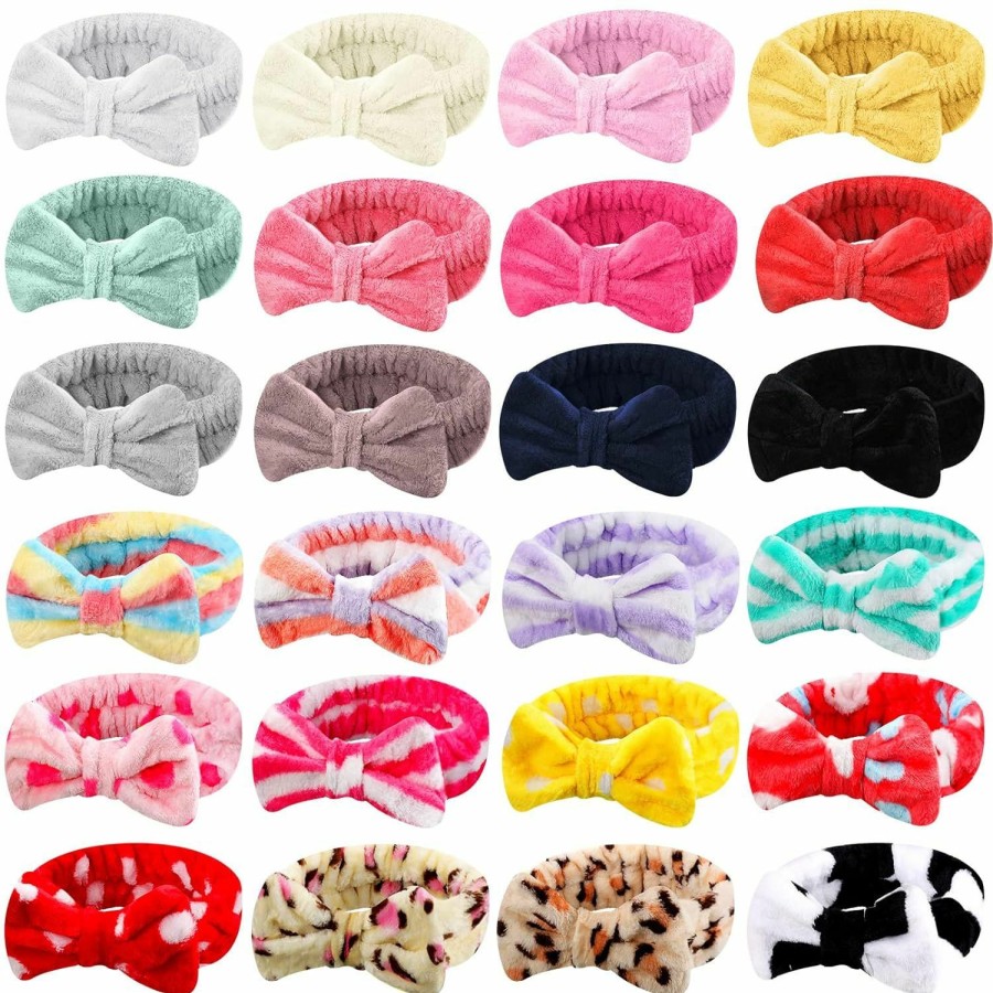 WILLBOND Fashion Headbands | Willbond 24 Pack Spa Headband Bow Hair Band Facial Makeup Headband Women For Face Wash Adjustable Skincare Soft Flannel Towel Head Wraps For Shower Washing Face Girls Yoga Sports, 24 Styles