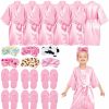 Jecery Fashion Headbands | Jecery 18 Pcs Spa Party Supplies For Girls 6 Satin Kimono Robe 6 Spa Headband 6 Disposable Foam Pedicure Slippers (Pink,Size 8)