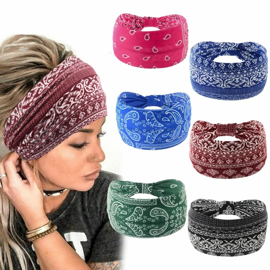 Yeshan Fashion Headbands | Yeshan Wide Headbands For Women Non Slip Boho Headbands Elastic Tie Dye Headbands Yoga Workout Sweat Bands Running Sport Hair Bands,Pack Of 6