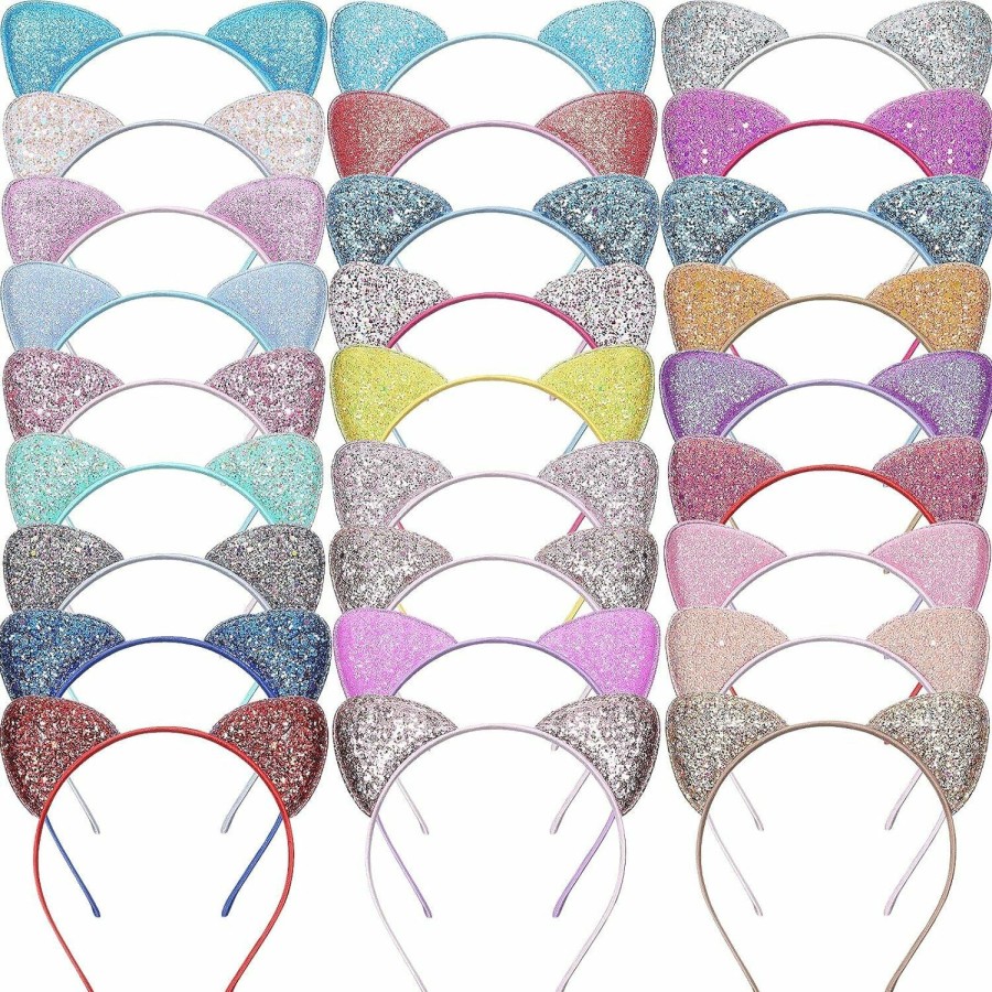 Janinka Fashion Headbands | Janinka 30 Pcs Cat Ears Headband For Girls Glitter Sequin Cat Hairbands Shiny Kitty Headband Hair Metal Hoop Hair Accessories For Women Girls Daily Wearing Birthday Party Decoration