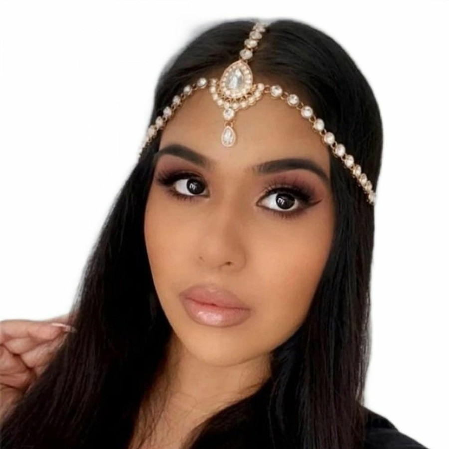 Catery Fashion Headbands | Catery Head Chain Jewelry Crystal Hair Chains Boho Headpiece Pendant Head Chain Hair Jewelry Hair Accessories For Women And Girls (Gold)