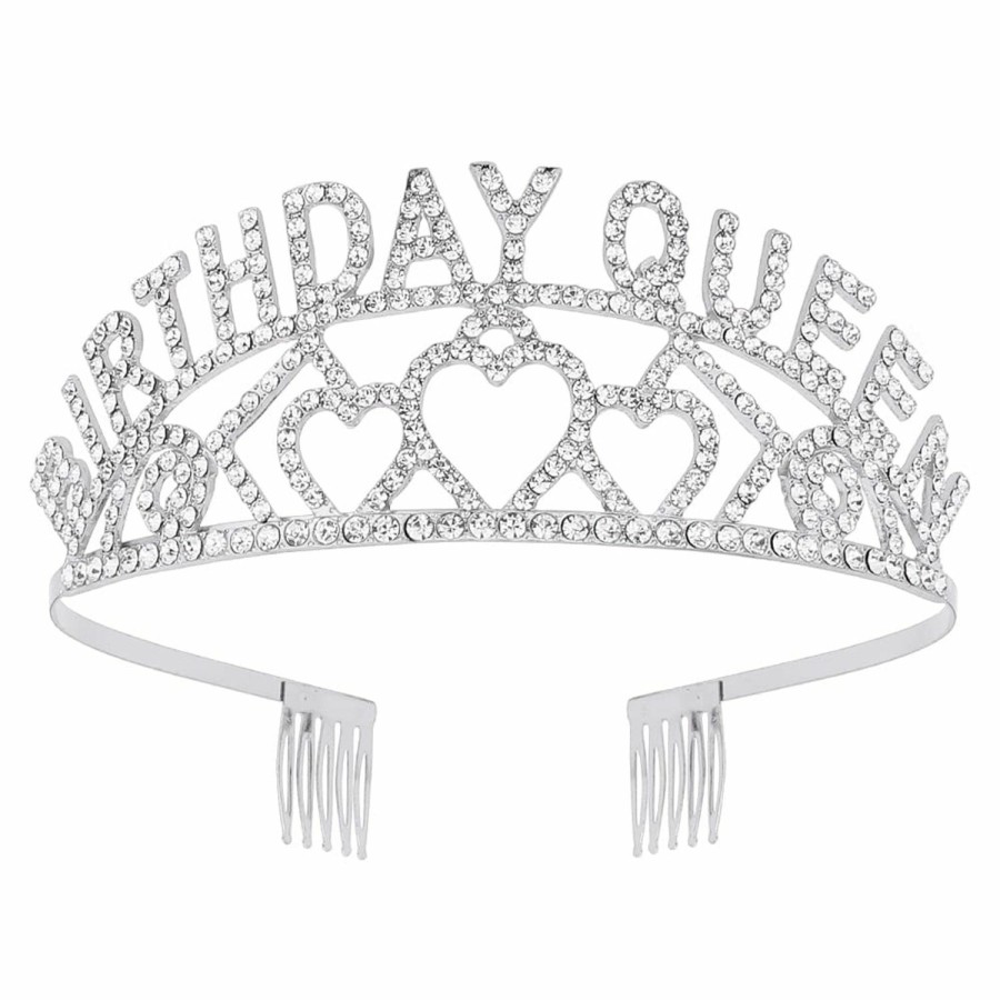 AOPRIE Fashion Headbands | Aoprie Birthday Tiara For Women Silver Birthday Queen Headband Happy Birthday Tiara And Crown For Women Rhinestone Crystal Decor